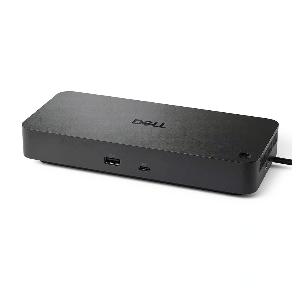 Dell Pro Dock connected to multiple monitors in a modern office