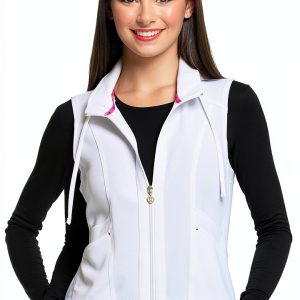 HeartSoul Zip Front Scrub Vest with Detachable Hood HS500 White-0