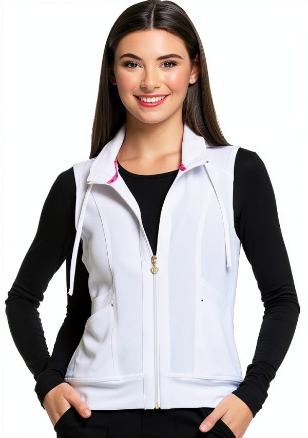 HeartSoul Zip Front Scrub Vest with Detachable Hood HS500 White-0