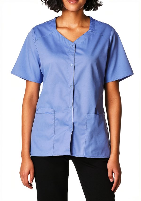 Women's Wonderwork Short Sleeve Snap Jacket by WonderWink Ceil Blue-0