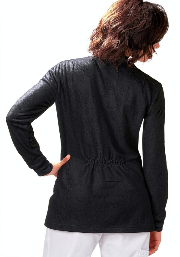 KOI 440 Women's Claire Sweater Scrub Jacket Floral Jacquard Black-1