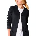 KOI 440 Women's Claire Sweater Scrub Jacket Floral Jacquard Black-0