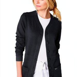 KOI 440 Women's Claire Sweater Scrub Jacket Floral Jacquard Black-0